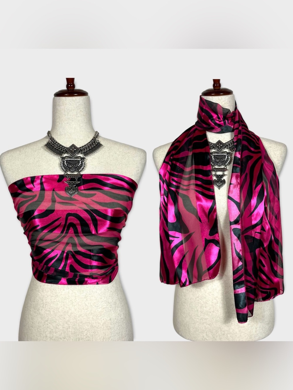 Y2k Zebra Sheer Satin Scarf Strapless Top Mcbling Scene Bratz Pink